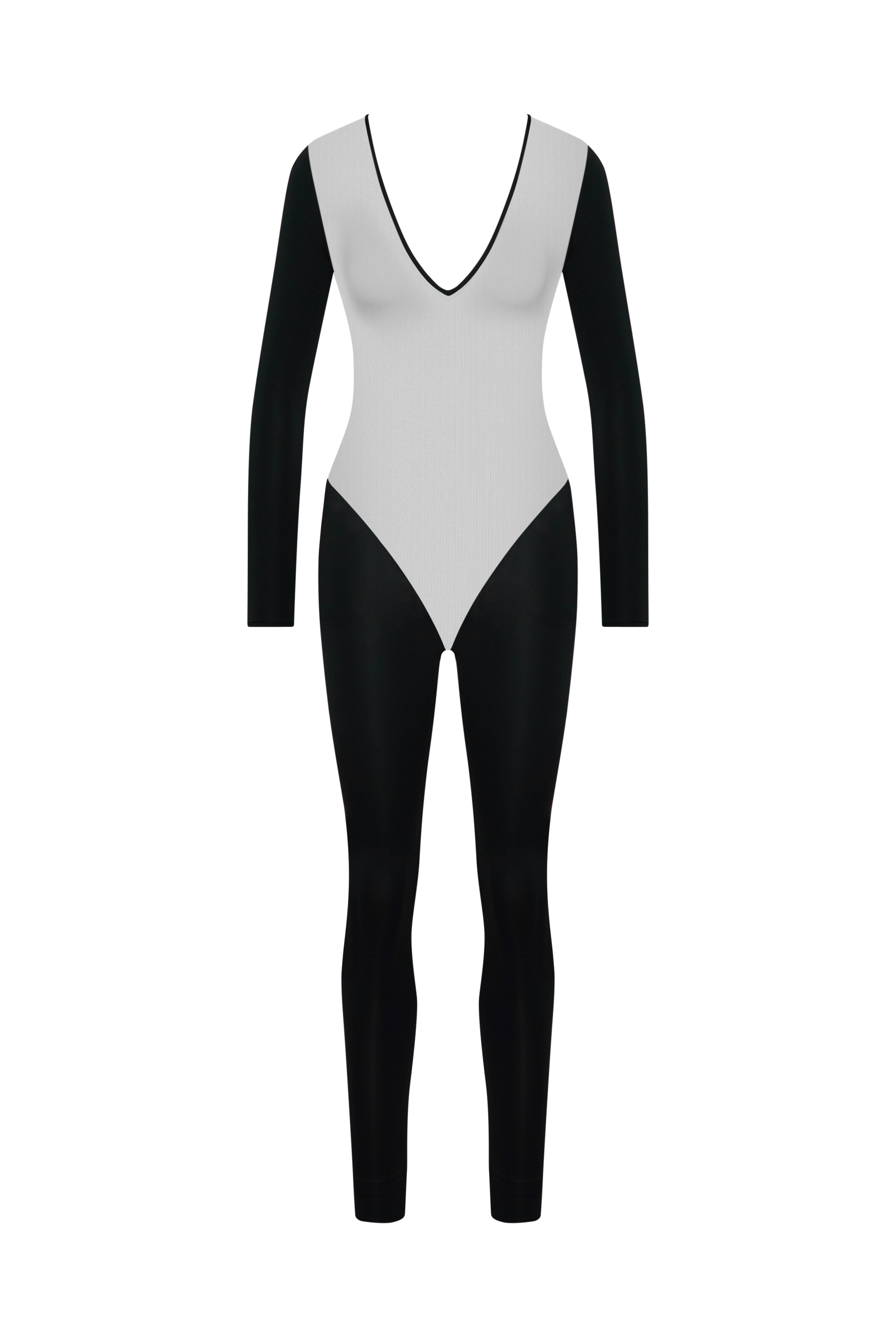 PURE TENTATION-CATSUIT MANICHE LUNGHE CON SCHIENA TRASPARENTE - NOIR