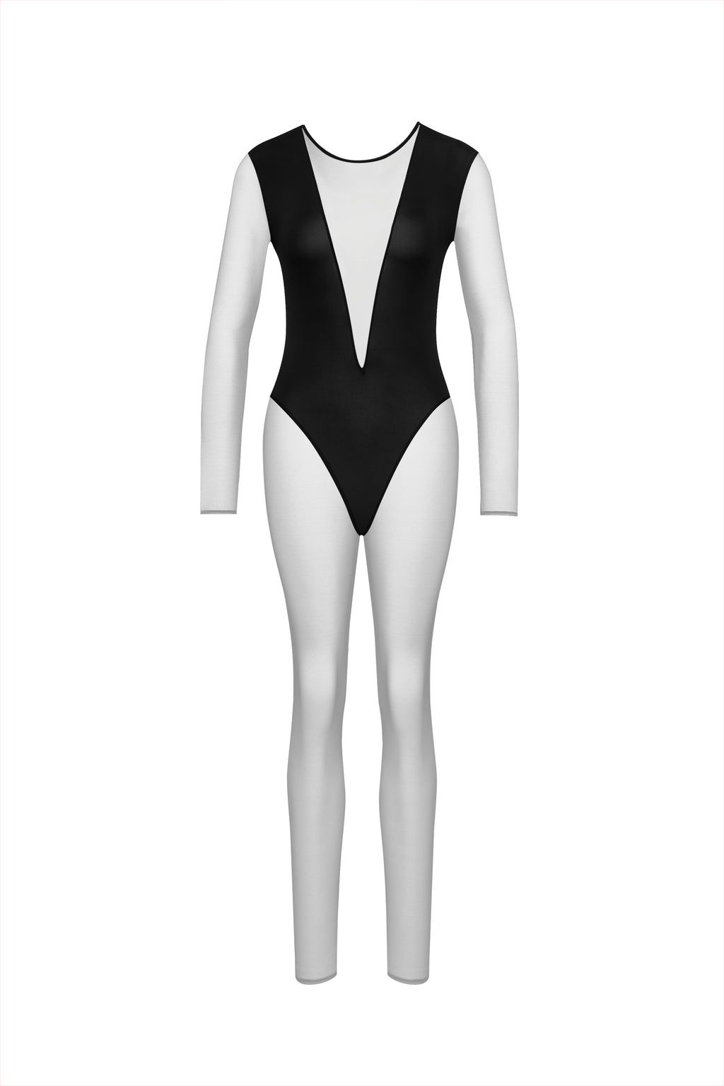 PURE TENTATION-CATSUIT COLLO A V MANICHE LUNGHE -NOIR